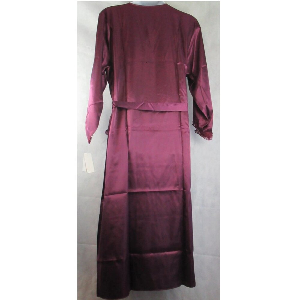 Flora by Flora Nikrooz Women's Plus Size Satin Stella Robe, Bordeaux Red, 2X - Picture 3 of 4